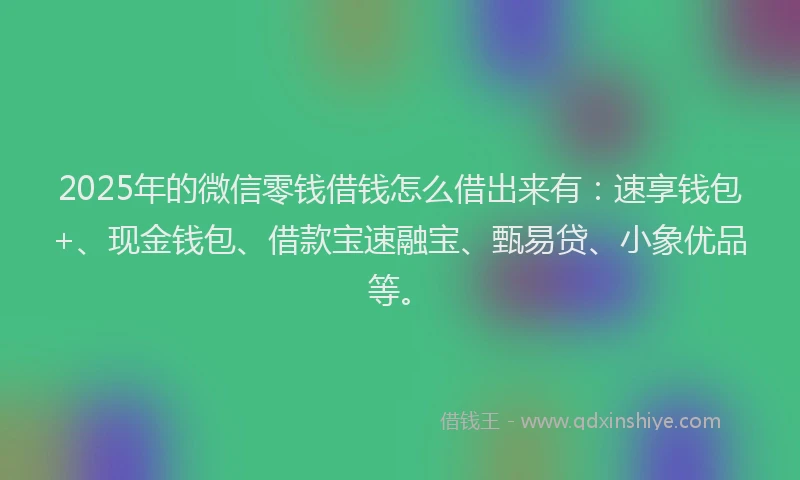 2025年的微信零钱借钱怎么借出来有：速享钱包+、现金钱包、借款宝速融宝、甄易贷、小象优品等。