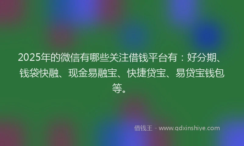 2025年的微信有哪些关注借钱平台有：好分期、钱袋快融、现金易融宝、快捷贷宝、易贷宝钱包等。