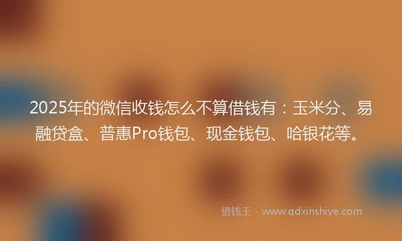 2025年的微信收钱怎么不算借钱有：玉米分、易融贷盒、普惠Pro钱包、现金钱包、哈银花等。