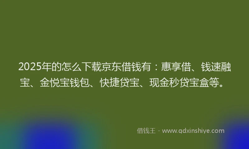 2025年的怎么下载京东借钱有：惠享借、钱速融宝、金悦宝钱包、快捷贷宝、现金秒贷宝盒等。