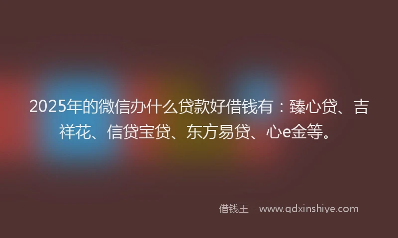 2025年的微信办什么贷款好借钱有：臻心贷、吉祥花、信贷宝贷、东方易贷、心e金等。