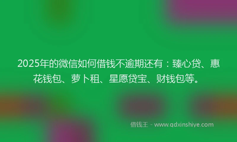2025年的微信如何借钱不逾期还有：臻心贷、惠花钱包、萝卜租、星愿贷宝、财钱包等。