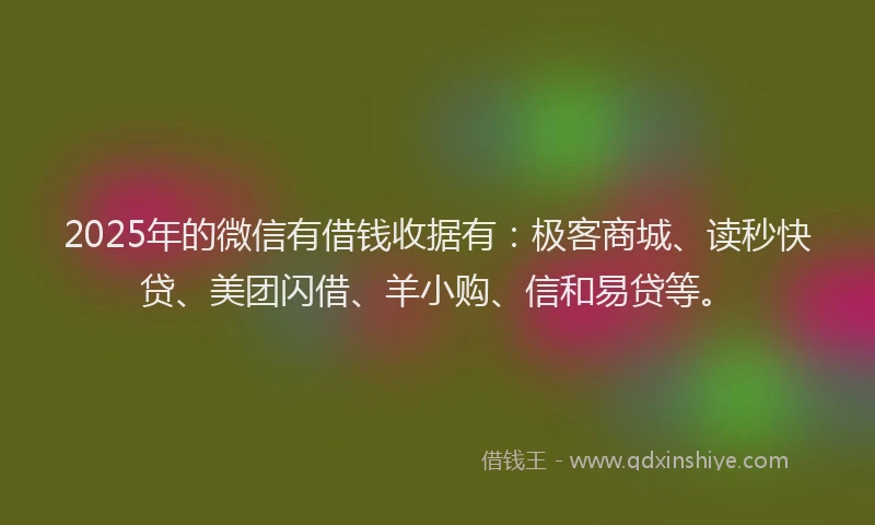 2025年的微信有借钱收据有：极客商城、读秒快贷、美团闪借、羊小购、信和易贷等。