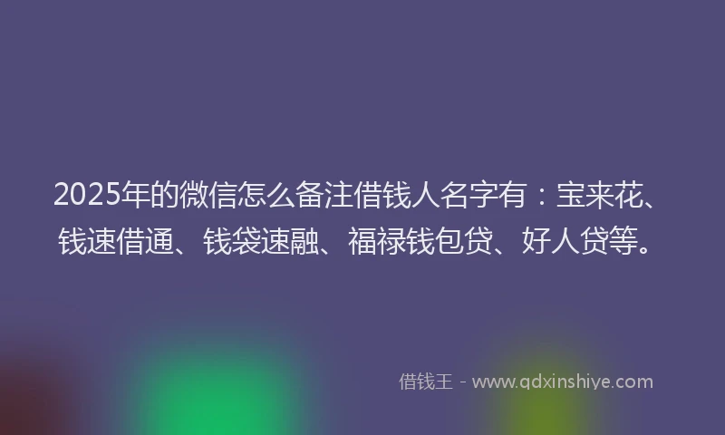 2025年的微信怎么备注借钱人名字有：宝来花、钱速借通、钱袋速融、福禄钱包贷、好人贷等。