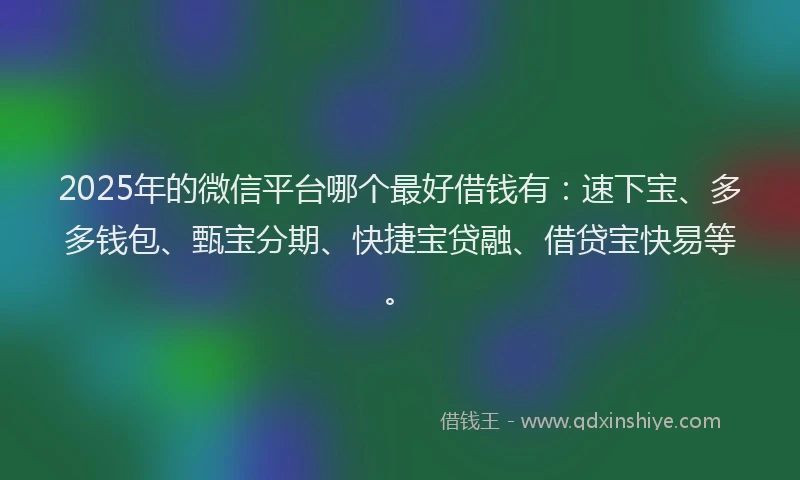 2025年的微信平台哪个最好借钱有：速下宝、多多钱包、甄宝分期、快捷宝贷融、借贷宝快易等。
