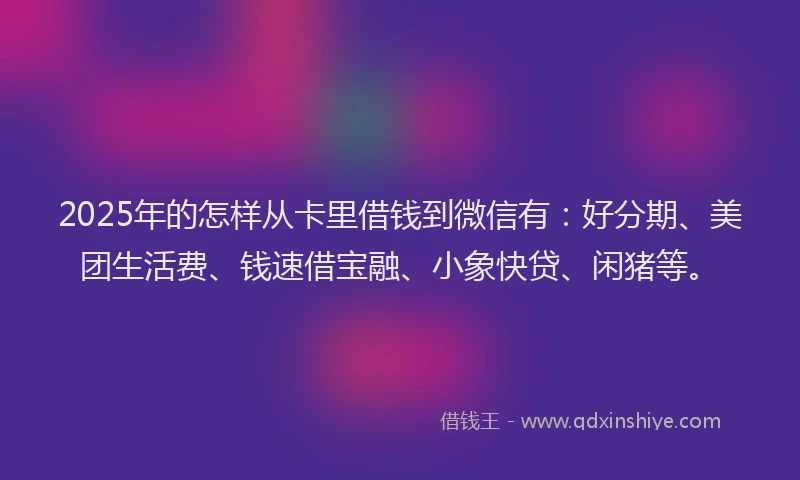 2025年的怎样从卡里借钱到微信有：好分期、美团生活费、钱速借宝融、小象快贷、闲猪等。