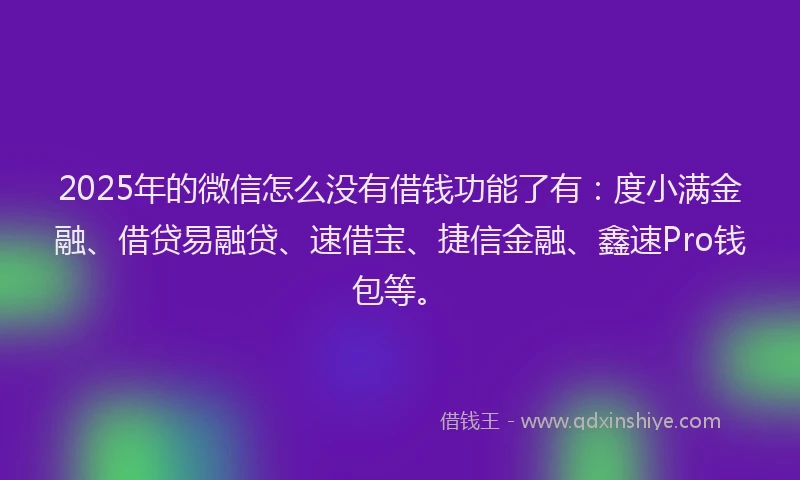 2025年的微信怎么没有借钱功能了有：度小满金融、借贷易融贷、速借宝、捷信金融、鑫速Pro钱包等。