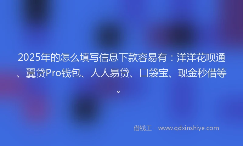 2025年的怎么填写信息下款容易有：洋洋花呗通、翼贷Pro钱包、人人易贷、口袋宝、现金秒借等。