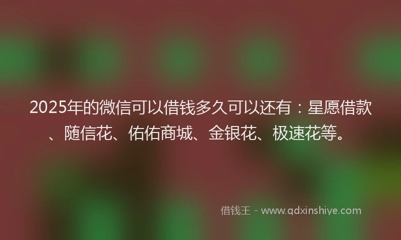 2025年的微信可以借钱多久可以还有：星愿借款、随信花、佑佑商城、金银花、极速花等。