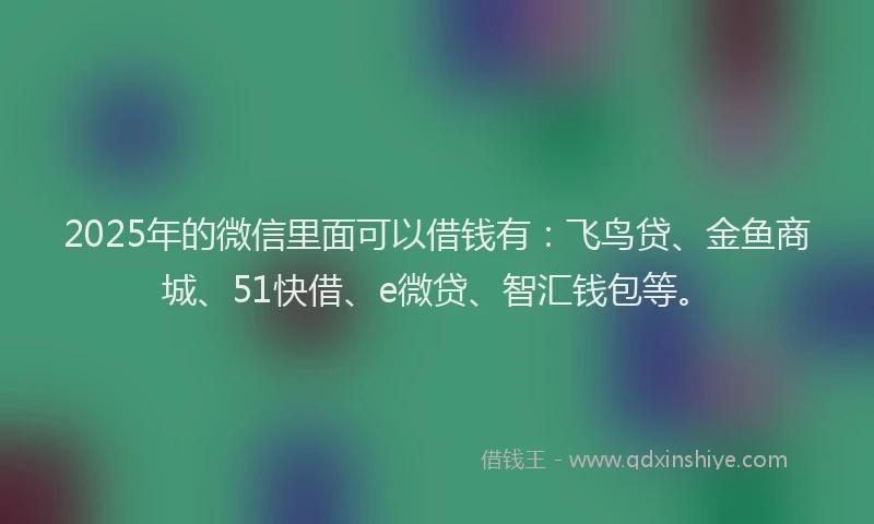 2025年的微信里面可以借钱有：飞鸟贷、金鱼商城、51快借、e微贷、智汇钱包等。