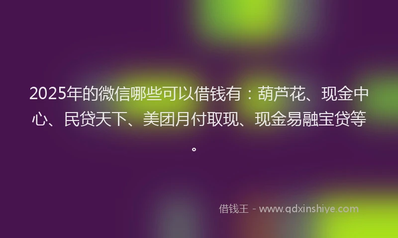 2025年的微信哪些可以借钱有：葫芦花、现金中心、民贷天下、美团月付取现、现金易融宝贷等。