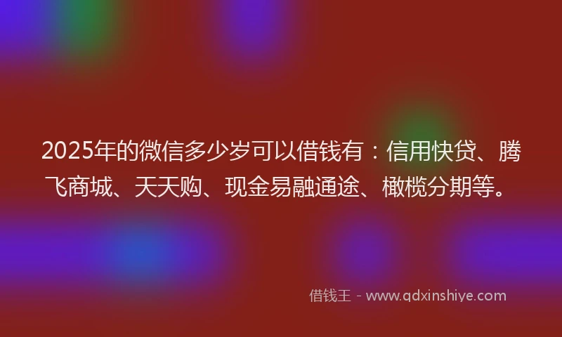 2025年的微信多少岁可以借钱有：信用快贷、腾飞商城、天天购、现金易融通途、橄榄分期等。