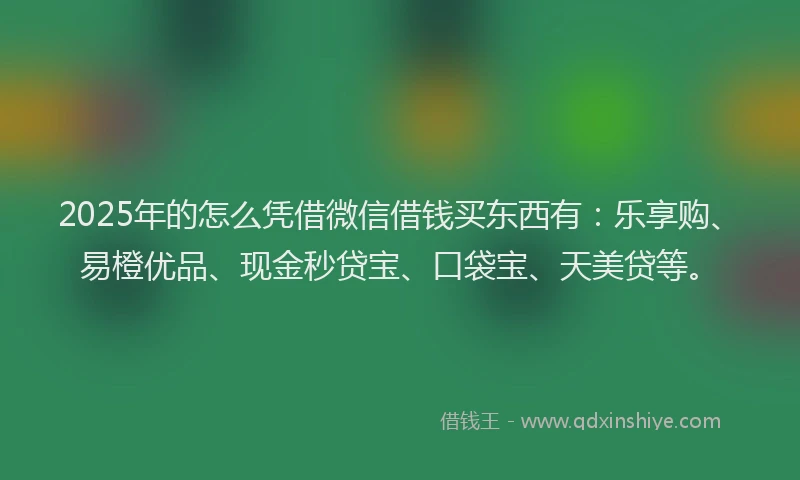 2025年的怎么凭借微信借钱买东西有：乐享购、易橙优品、现金秒贷宝、口袋宝、天美贷等。