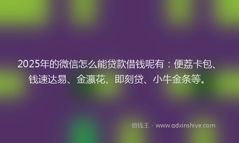 2025年的微信怎么能贷款借钱呢有：便荔卡包、钱速达易、金瀛花、即刻贷、小牛金条等。