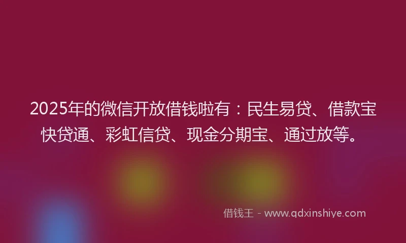 2025年的微信开放借钱啦有：民生易贷、借款宝快贷通、彩虹信贷、现金分期宝、通过放等。