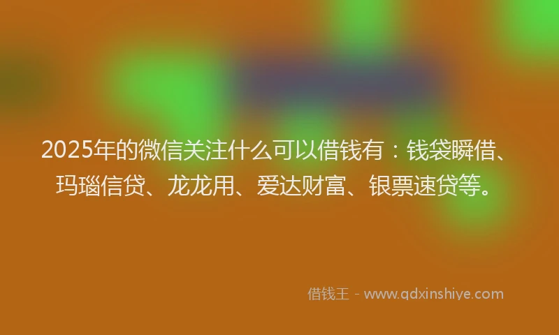2025年的微信关注什么可以借钱有：钱袋瞬借、玛瑙信贷、龙龙用、爱达财富、银票速贷等。