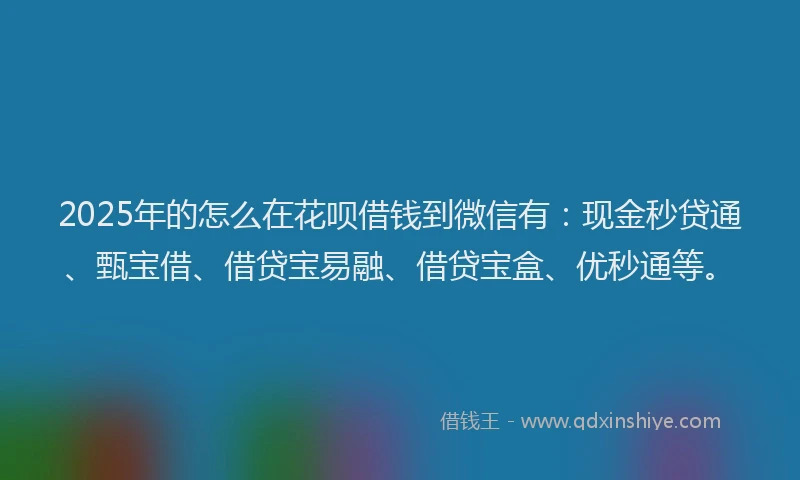 2025年的怎么在花呗借钱到微信有：现金秒贷通、甄宝借、借贷宝易融、借贷宝盒、优秒通等。