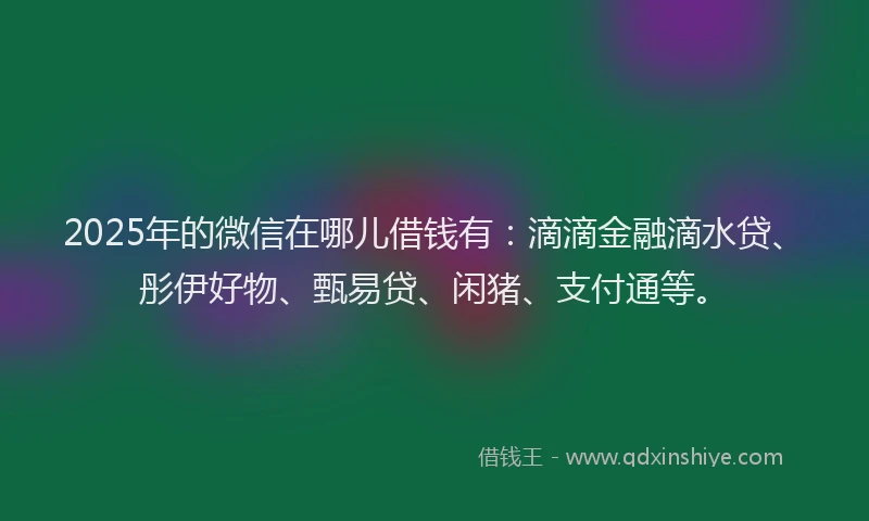 2025年的微信在哪儿借钱有：滴滴金融滴水贷、彤伊好物、甄易贷、闲猪、支付通等。