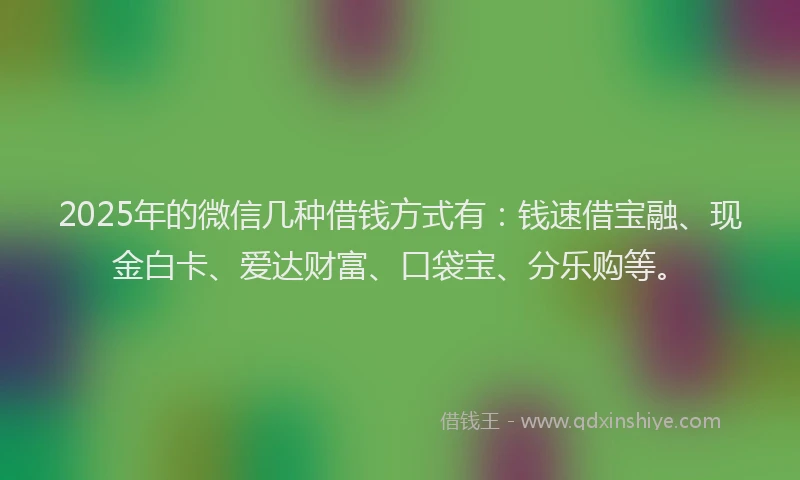 2025年的微信几种借钱方式有：钱速借宝融、现金白卡、爱达财富、口袋宝、分乐购等。