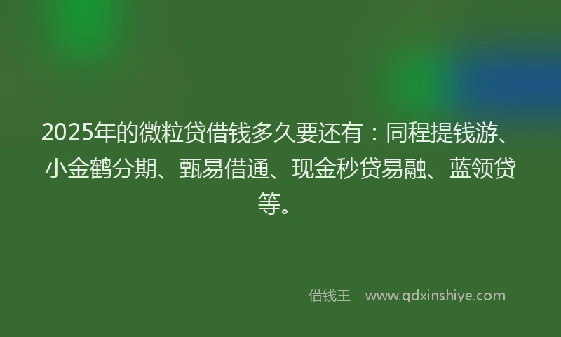 2025年的微粒贷借钱多久要还有：同程提钱游、小金鹤分期、甄易借通、现金秒贷易融、蓝领贷等。