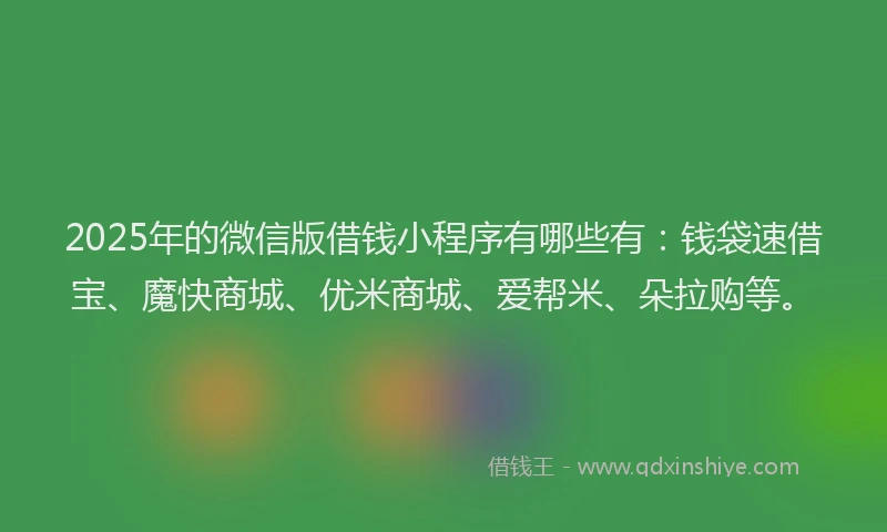 2025年的微信版借钱小程序有哪些有：钱袋速借宝、魔快商城、优米商城、爱帮米、朵拉购等。