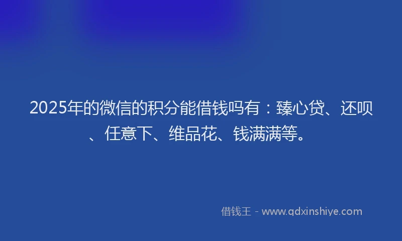 2025年的微信的积分能借钱吗有：臻心贷、还呗、任意下、维品花、钱满满等。