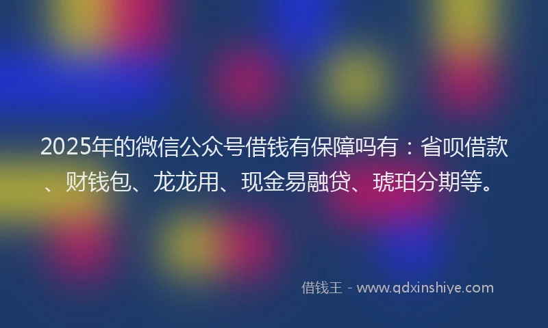 2025年的微信公众号借钱有保障吗有：省呗借款、财钱包、龙龙用、现金易融贷、琥珀分期等。
