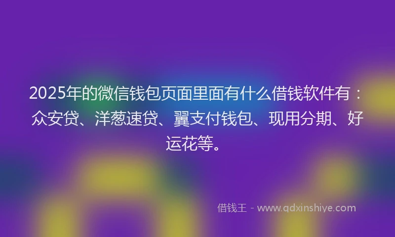 2025年的微信钱包页面里面有什么借钱软件有：众安贷、洋葱速贷、翼支付钱包、现用分期、好运花等。