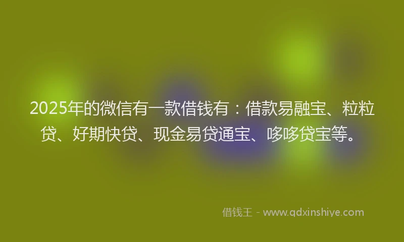2025年的微信有一款借钱有：借款易融宝、粒粒贷、好期快贷、现金易贷通宝、哆哆贷宝等。