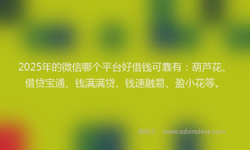 2025年的微信哪个平台好借钱可靠有：葫芦花、借贷宝通、钱满满贷、钱速融易、盈小花等。
