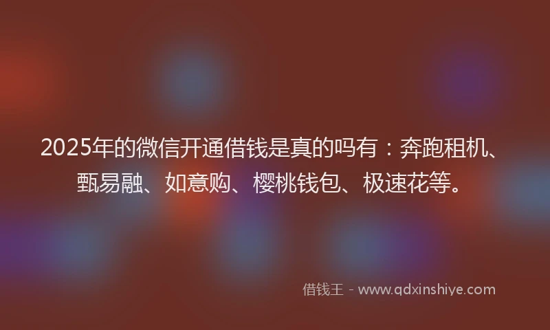 2025年的微信开通借钱是真的吗有：奔跑租机、甄易融、如意购、樱桃钱包、极速花等。
