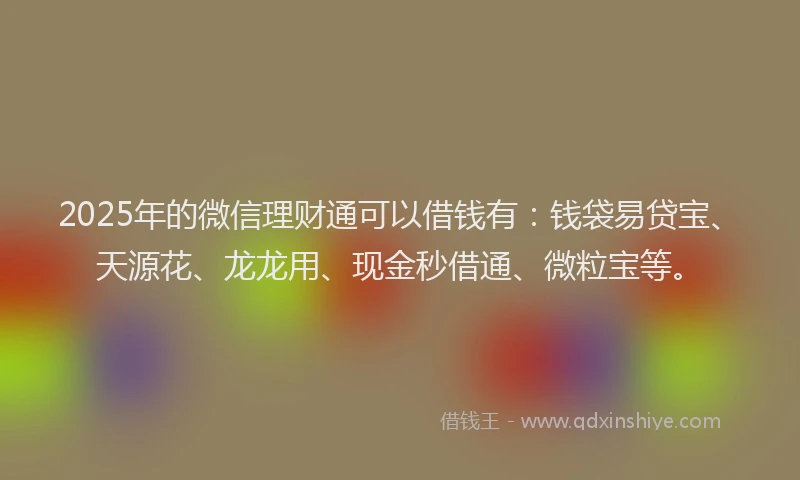 2025年的微信理财通可以借钱有：钱袋易贷宝、天源花、龙龙用、现金秒借通、微粒宝等。