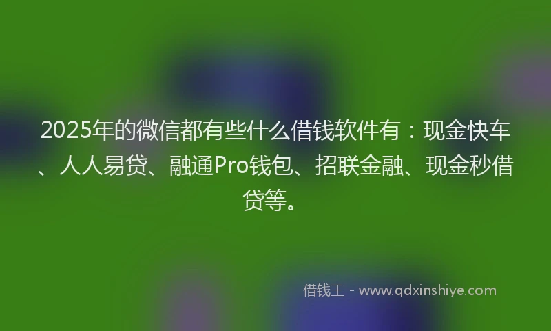2025年的微信都有些什么借钱软件有：现金快车、人人易贷、融通Pro钱包、招联金融、现金秒借贷等。