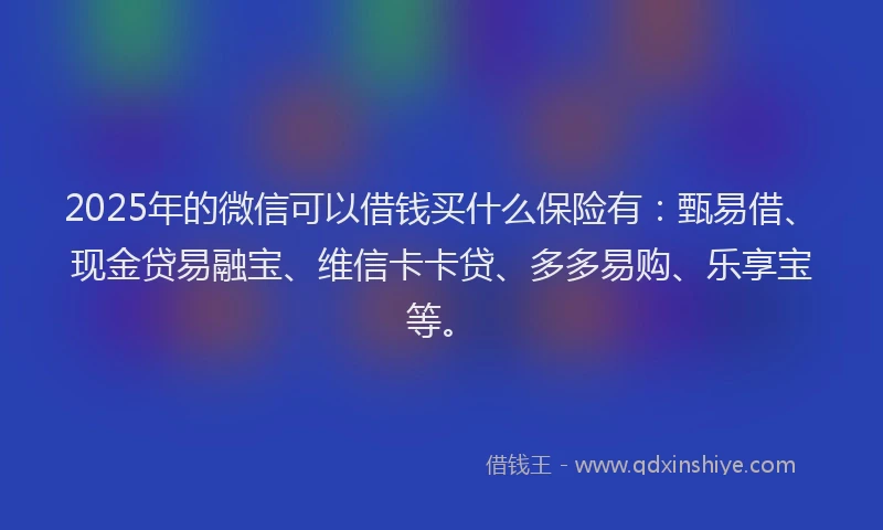 2025年的微信可以借钱买什么保险有：甄易借、现金贷易融宝、维信卡卡贷、多多易购、乐享宝等。