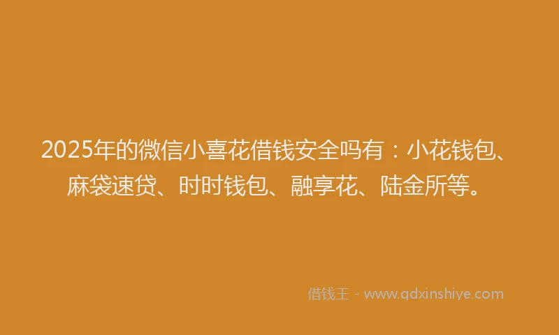 2025年的微信小喜花借钱安全吗有：小花钱包、麻袋速贷、时时钱包、融享花、陆金所等。