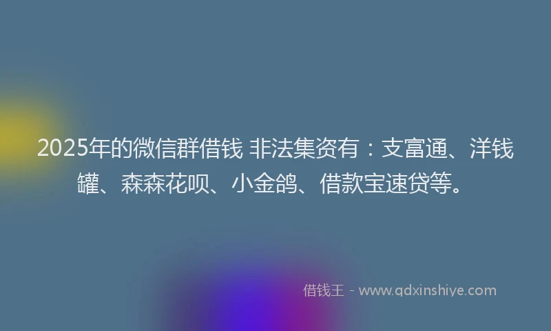 2025年的微信群借钱 非法集资有：支富通、洋钱罐、森森花呗、小金鸽、借款宝速贷等。