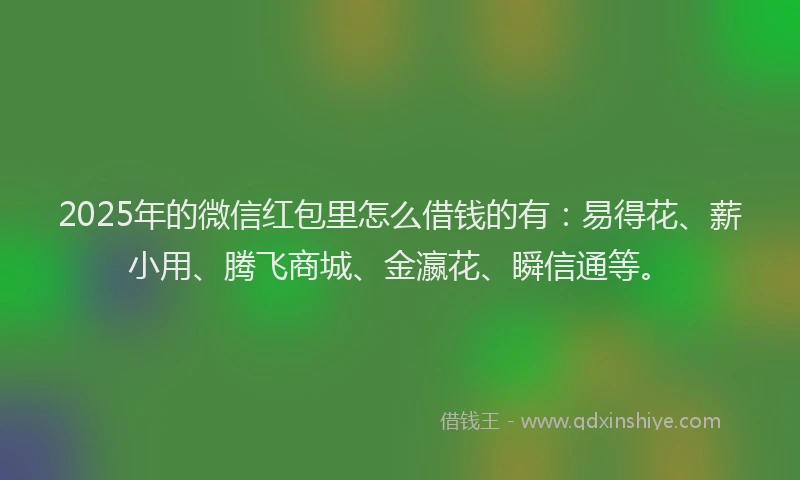 2025年的微信红包里怎么借钱的有：易得花、薪小用、腾飞商城、金瀛花、瞬信通等。