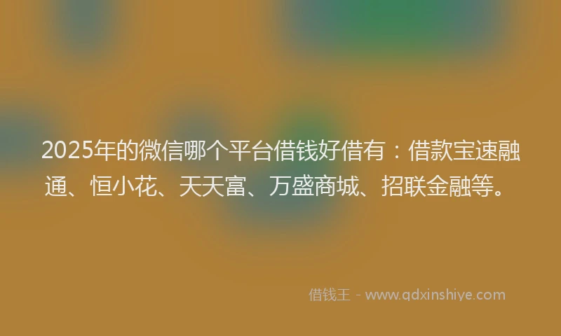 2025年的微信哪个平台借钱好借有：借款宝速融通、恒小花、天天富、万盛商城、招联金融等。