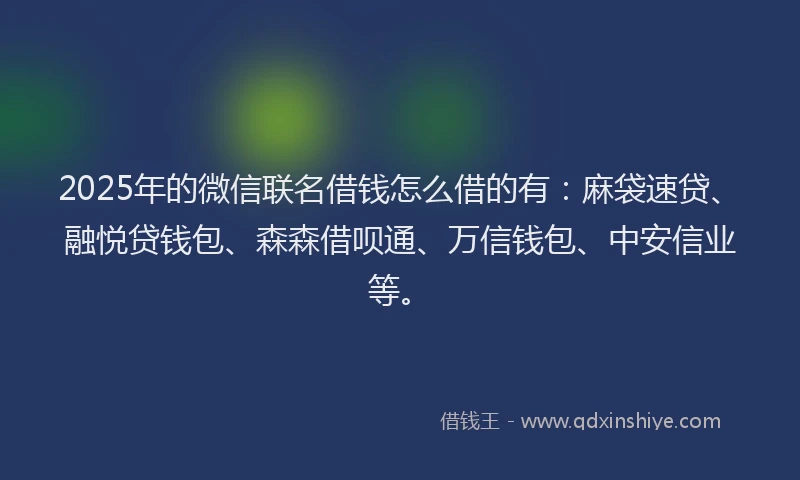 2025年的微信联名借钱怎么借的有：麻袋速贷、融悦贷钱包、森森借呗通、万信钱包、中安信业等。