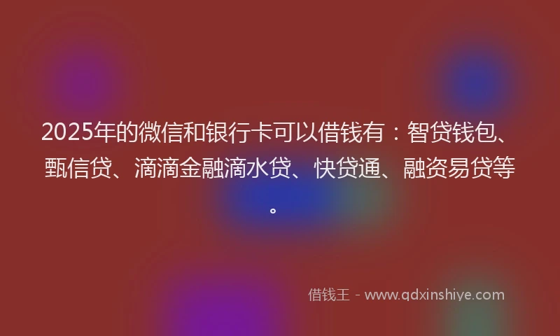 2025年的微信和银行卡可以借钱有：智贷钱包、甄信贷、滴滴金融滴水贷、快贷通、融资易贷等。