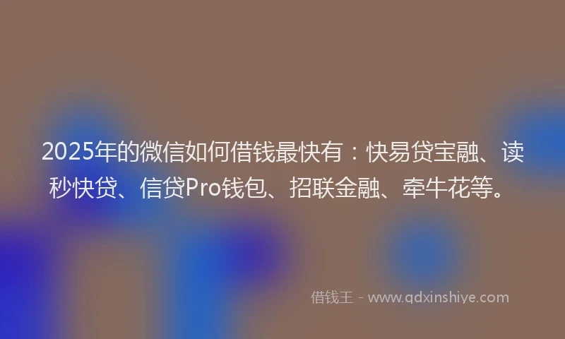 2025年的微信如何借钱最快有：快易贷宝融、读秒快贷、信贷Pro钱包、招联金融、牵牛花等。