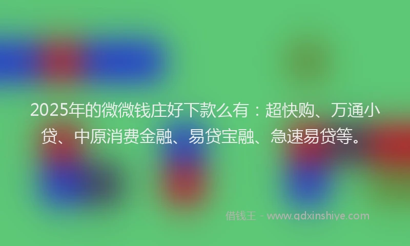 2025年的微微钱庄好下款么有：超快购、万通小贷、中原消费金融、易贷宝融、急速易贷等。