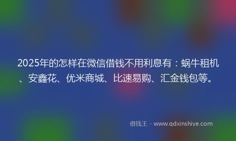 2025年的怎样在微信借钱不用利息有：蜗牛租机、安鑫花、优米商城、比速易购、汇金钱包等。