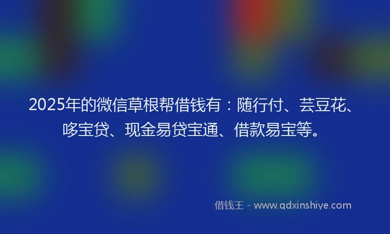 2025年的微信草根帮借钱有：随行付、芸豆花、哆宝贷、现金易贷宝通、借款易宝等。