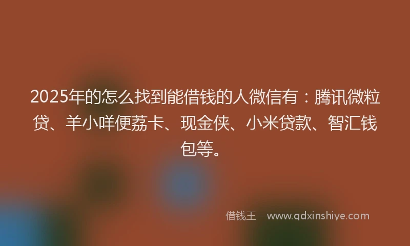 2025年的怎么找到能借钱的人微信有：腾讯微粒贷、羊小咩便荔卡、现金侠、小米贷款、智汇钱包等。