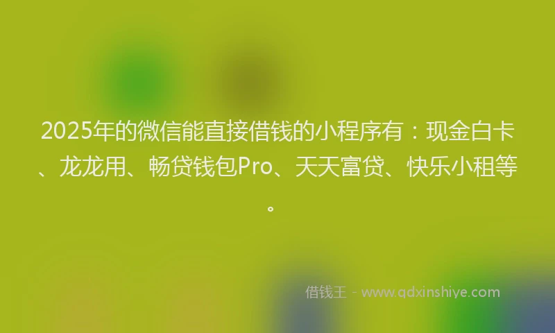 2025年的微信能直接借钱的小程序有：现金白卡、龙龙用、畅贷钱包Pro、天天富贷、快乐小租等。