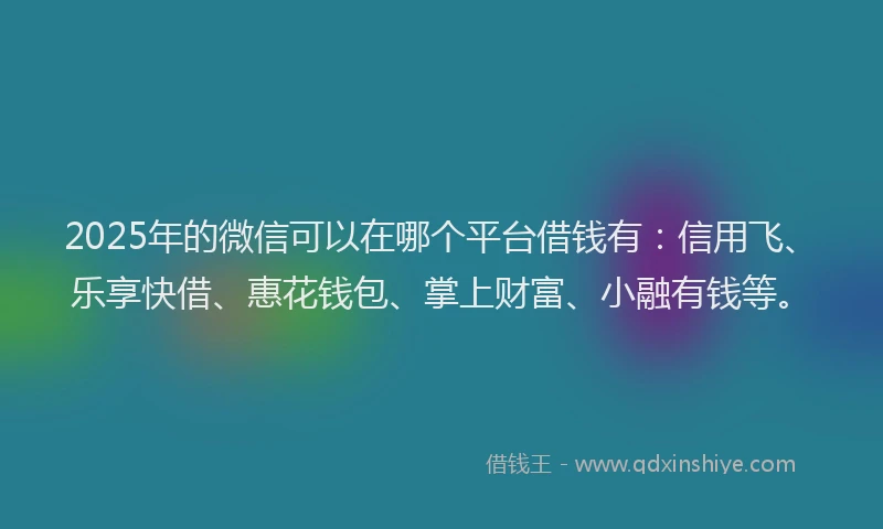 2025年的微信可以在哪个平台借钱有：信用飞、乐享快借、惠花钱包、掌上财富、小融有钱等。