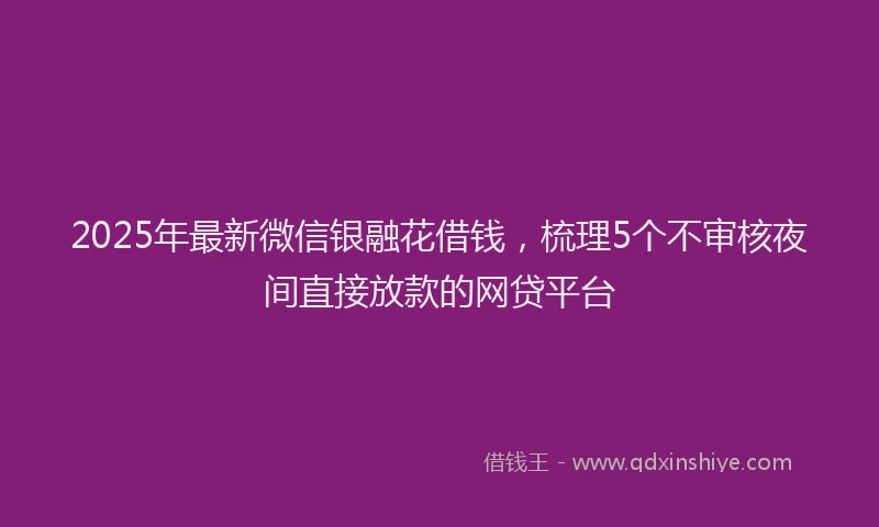 2025年最新微信银融花借钱，梳理5个不审核夜间直接放款的网贷平台