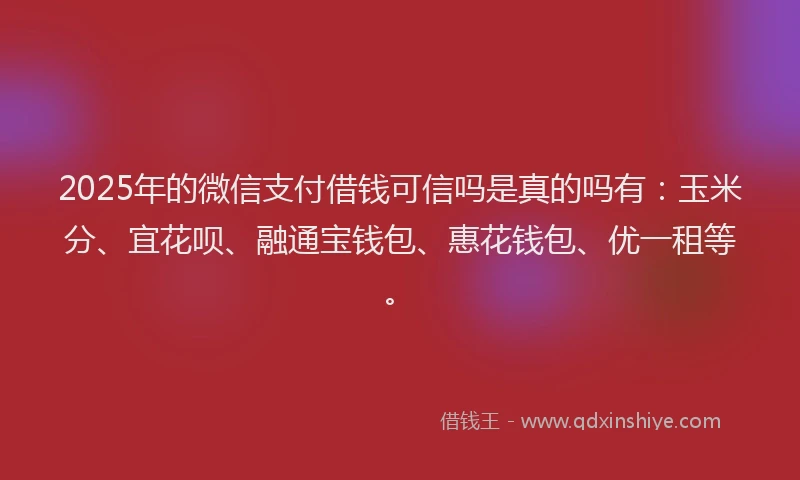 2025年的微信支付借钱可信吗是真的吗有：玉米分、宜花呗、融通宝钱包、惠花钱包、优一租等。