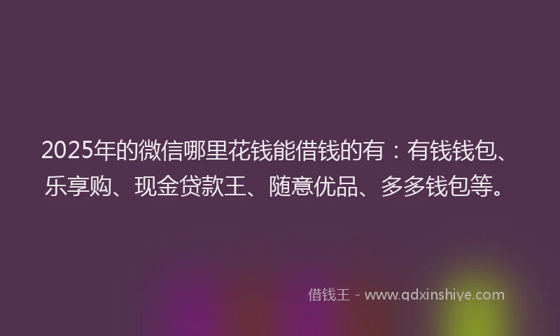2025年的微信哪里花钱能借钱的有：有钱钱包、乐享购、现金贷款王、随意优品、多多钱包等。
